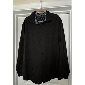 Robert Graham Knowledge‎ Wisdom Truth Men Black Textured Flipcuff Shirt Sz 2X